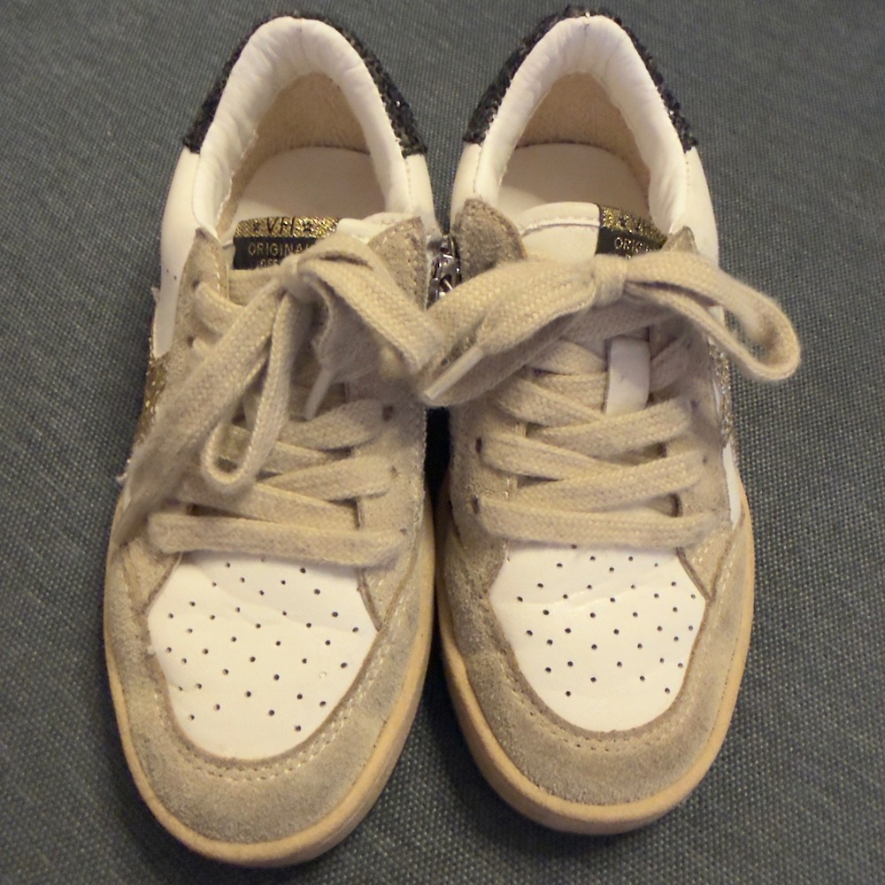 Vintage‎ Havana Kids Star Sneakers White Gold Glitter Suede Low Top Size 12